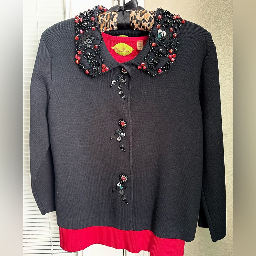 Elegant 2-piece Black Embellished Women's Cardigan